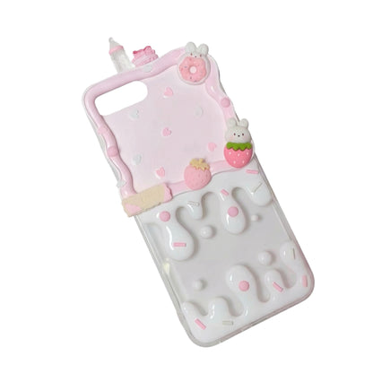 Pink kawaii cream glue decoden phone case with handmade rabbit charm and baroque pearl details
