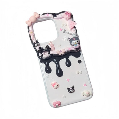 Pink Kawaii Kuromi Decoden Phone Case - Handmade Custom Sanrio Desig