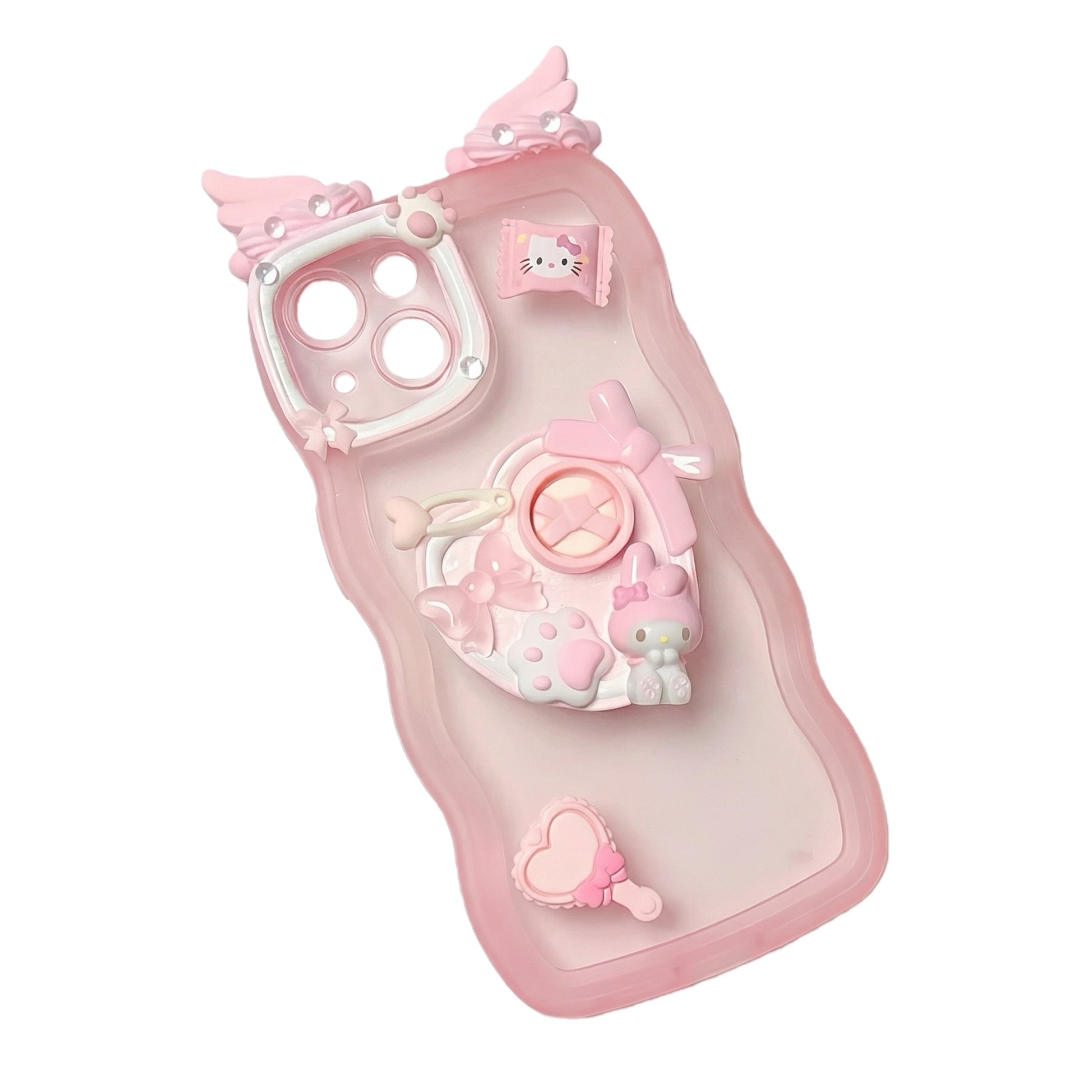Pink My Melody decoden phone case with handmade cream glue design and Sanrio accessories