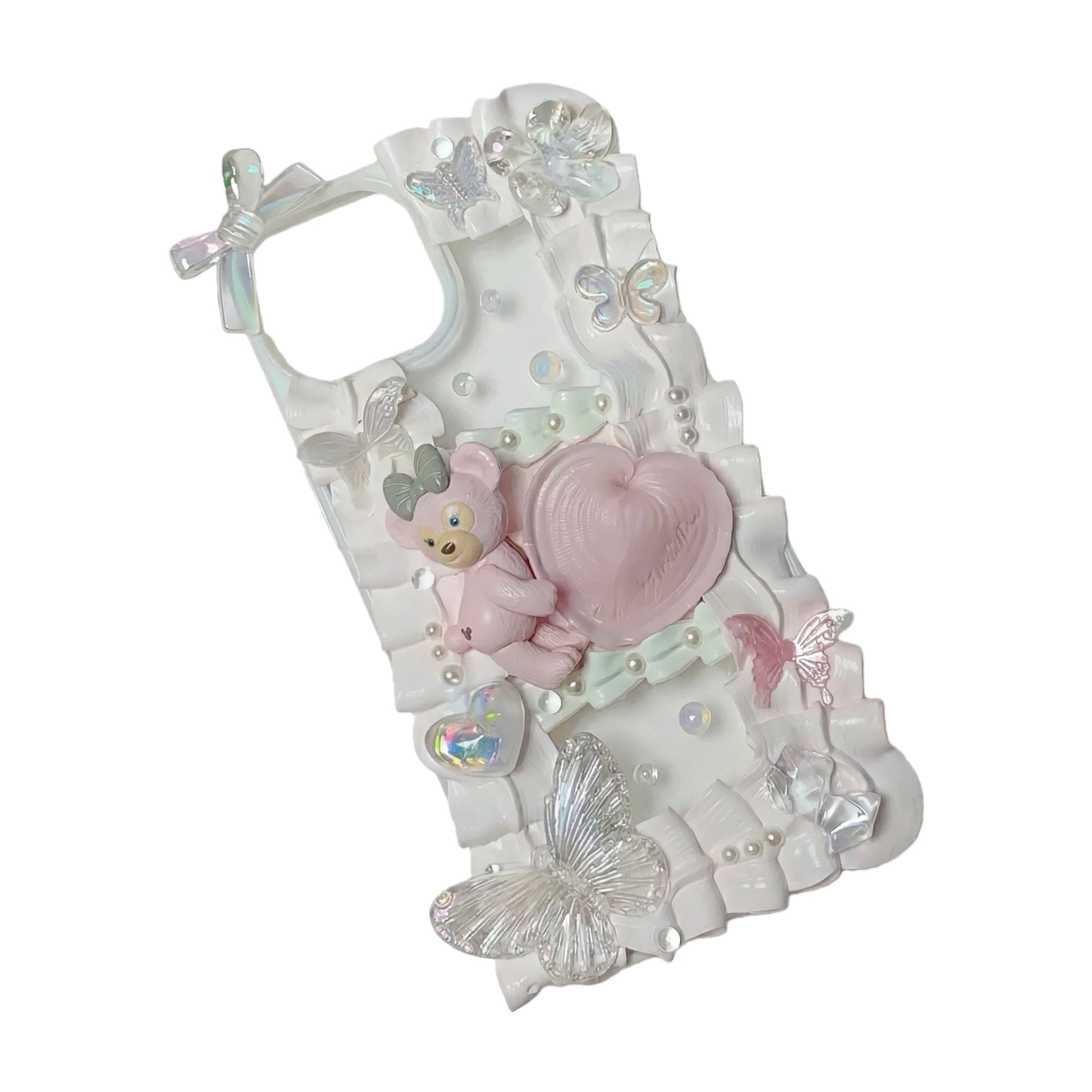 Handmade kawaii decoden phone case with cream glue design and decorative charms