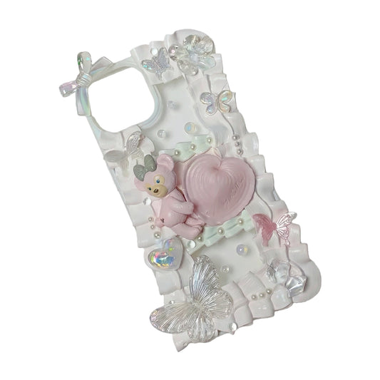 Handmade kawaii decoden phone case with cream glue design and decorative charms