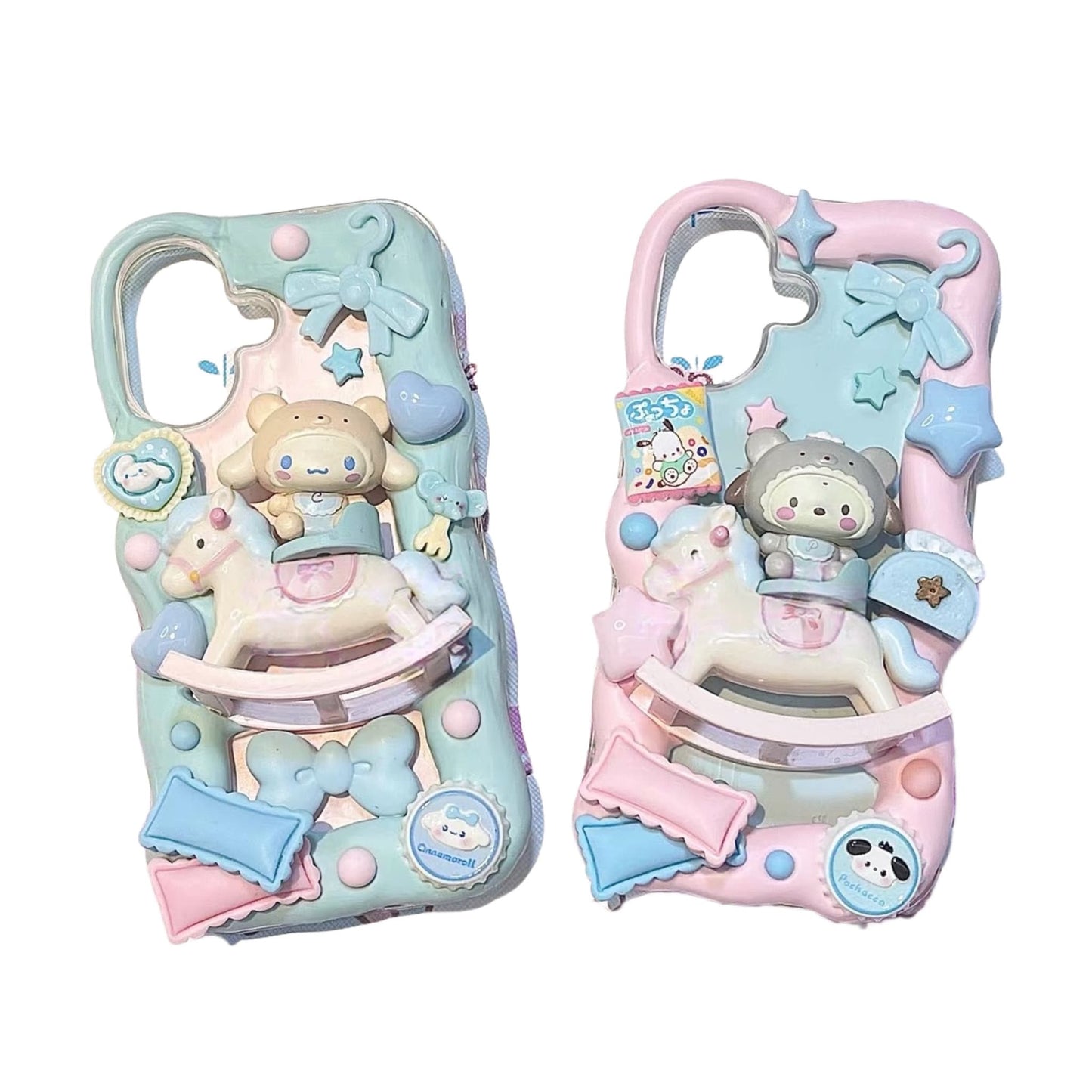Pochacco and Cinnamoroll decoden phone case with handmade 3D cream glue details
