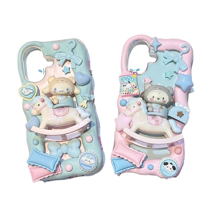 Pochacco and Cinnamoroll decoden phone case with handmade 3D cream glue details
