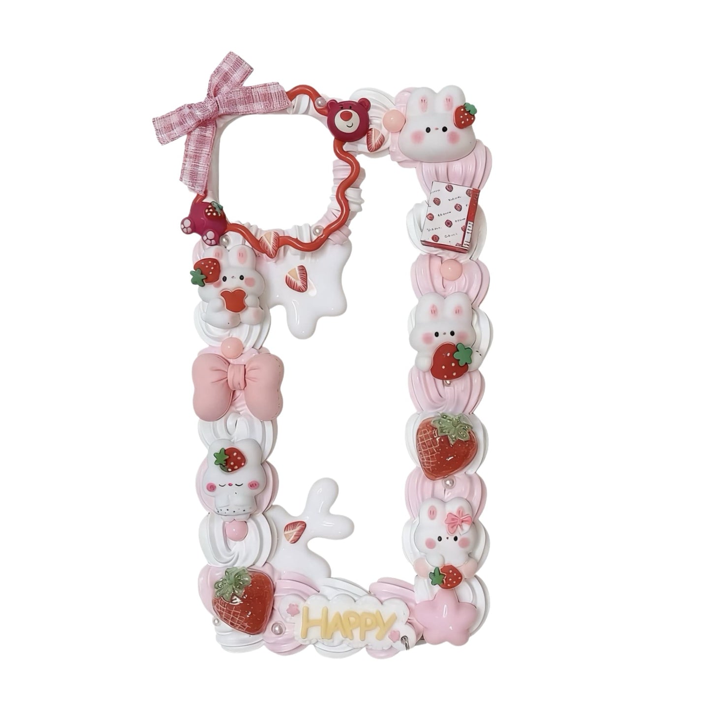 Handcrafted decoden phone case with rabbit cream glue design, shockproof protection and unique kawaii details