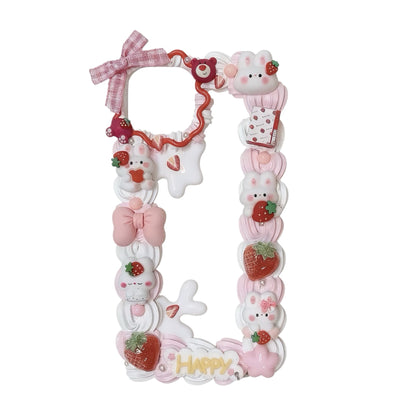 Handcrafted decoden phone case with rabbit cream glue design, shockproof protection and unique kawaii details