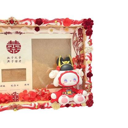 Red wedding license frame with protective cover - handmade decoden photo frame for marriage certificate display