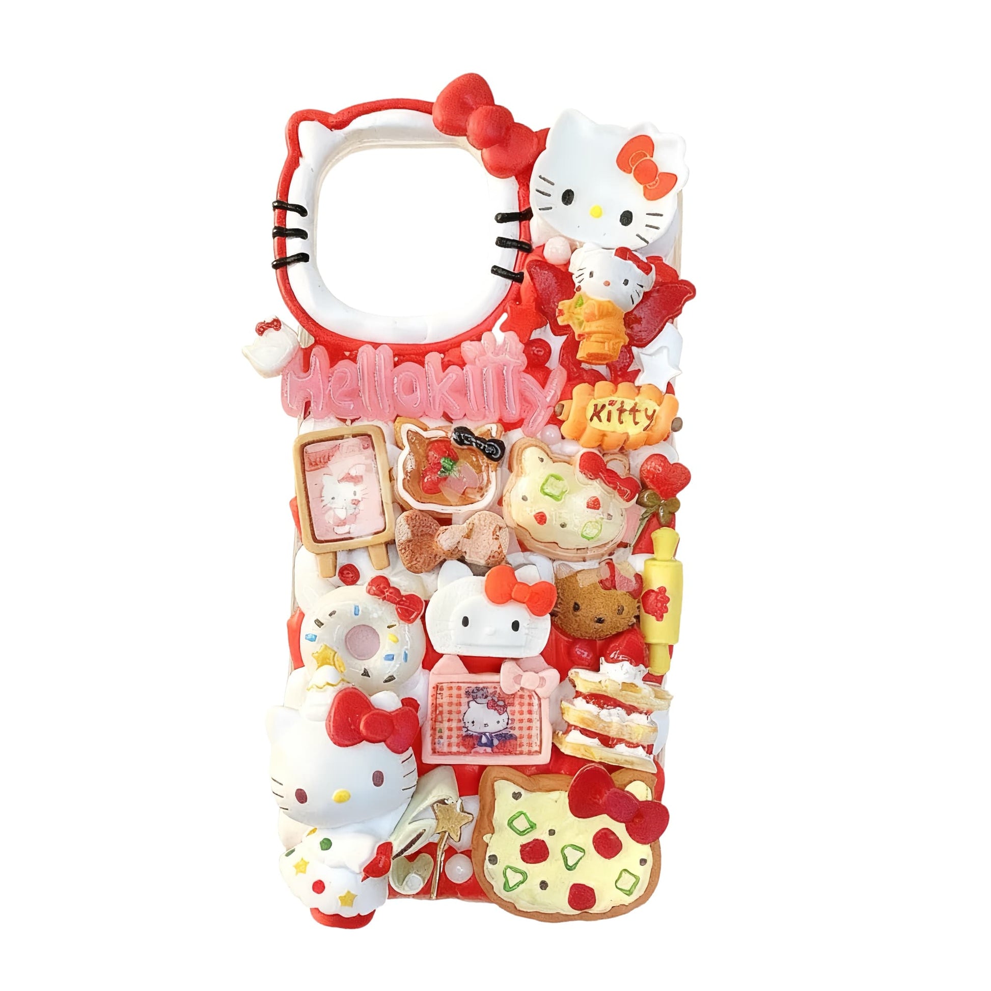 Red Hello Kitty Sanrio decoden phone case with handmade cream glue technique