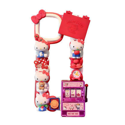 Custom red Hello Kitty decoden phone case with handcrafted cream glue details, luxury kawaii phone cover