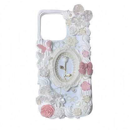 Luxury blue baroque decoden phone case with cream glue design