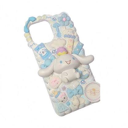 Handmade Sanrio Cinnamoroll decoden phone case with kawaii cream glue design and cute character decorations
