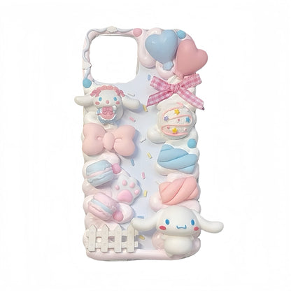 Kawaii Cinnamoroll phone case with handmade Sanrio decoden cream glue art