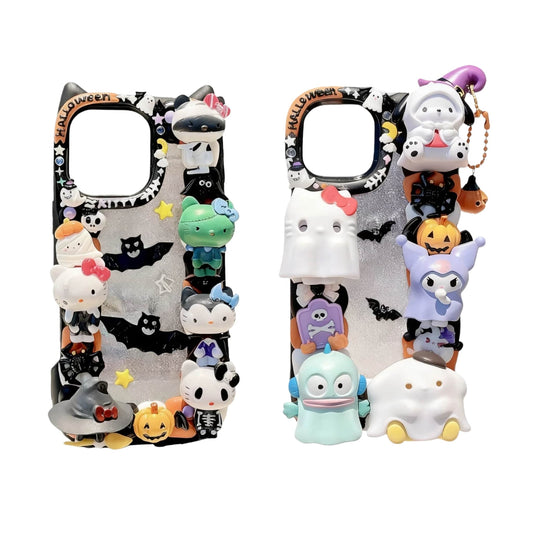 Halloween Sanrio decoden phone case with 3D whipped cream design and gothic kawaii character decorations