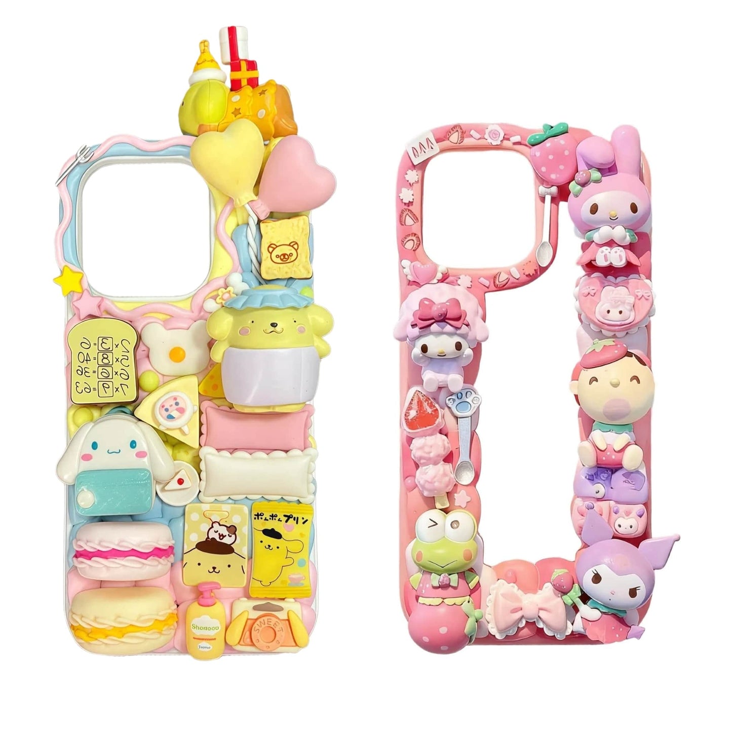Handmade 3D decoden phone case with Sanrio cream glue design featuring baroque kawaii aesthetic