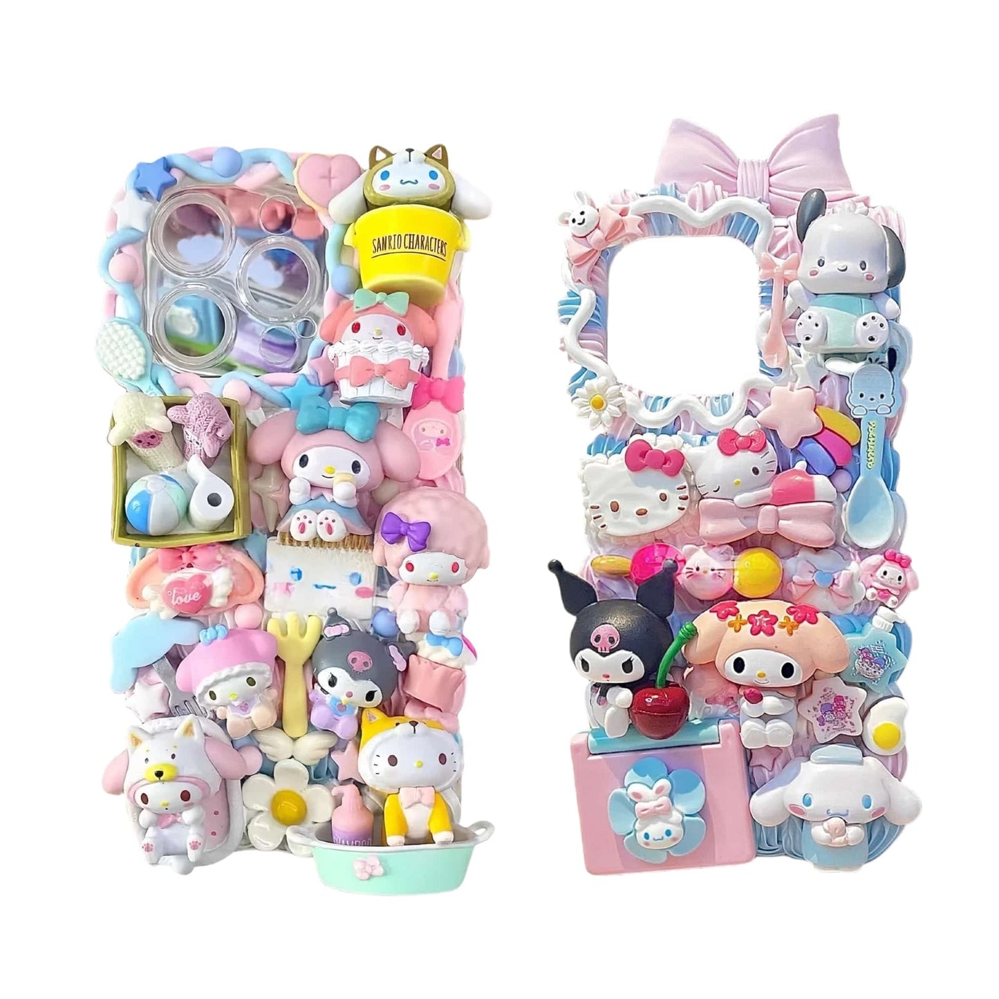 Kawaii Sanrio decoden phone case with handmade 3D decorations, cream glue design, and Y2K inspired charm elements