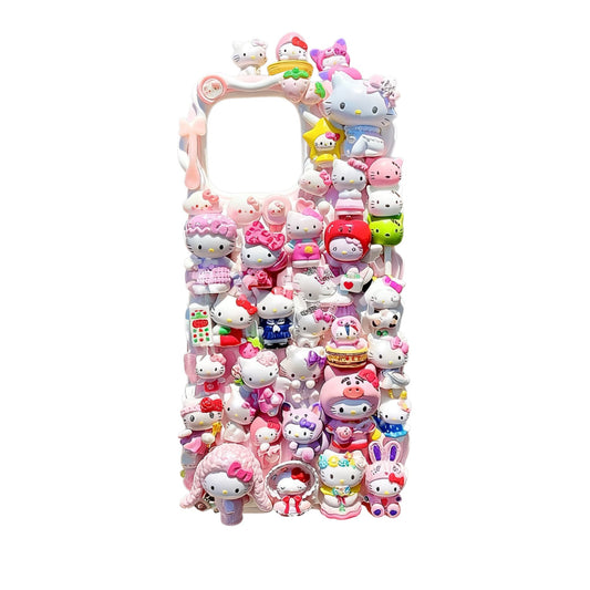 Luxury pink Sanrio Hello Kitty handmade decoden phone case with cream glue design, premium kawaii phone accessories