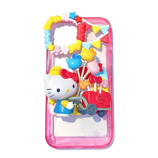 Handmade Sanrio Hello Kitty decoden phone case with kawaii cream glue design and pink charms