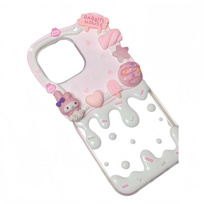 Handmade decoden phone case featuring Sanrio My Melody character with custom cream glue design and kawaii embellishments