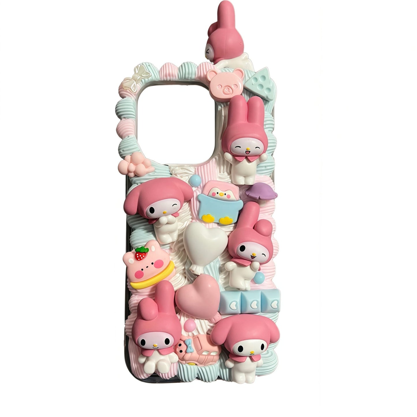 My Melody decoden case detail - custom cream glue craftsmanship