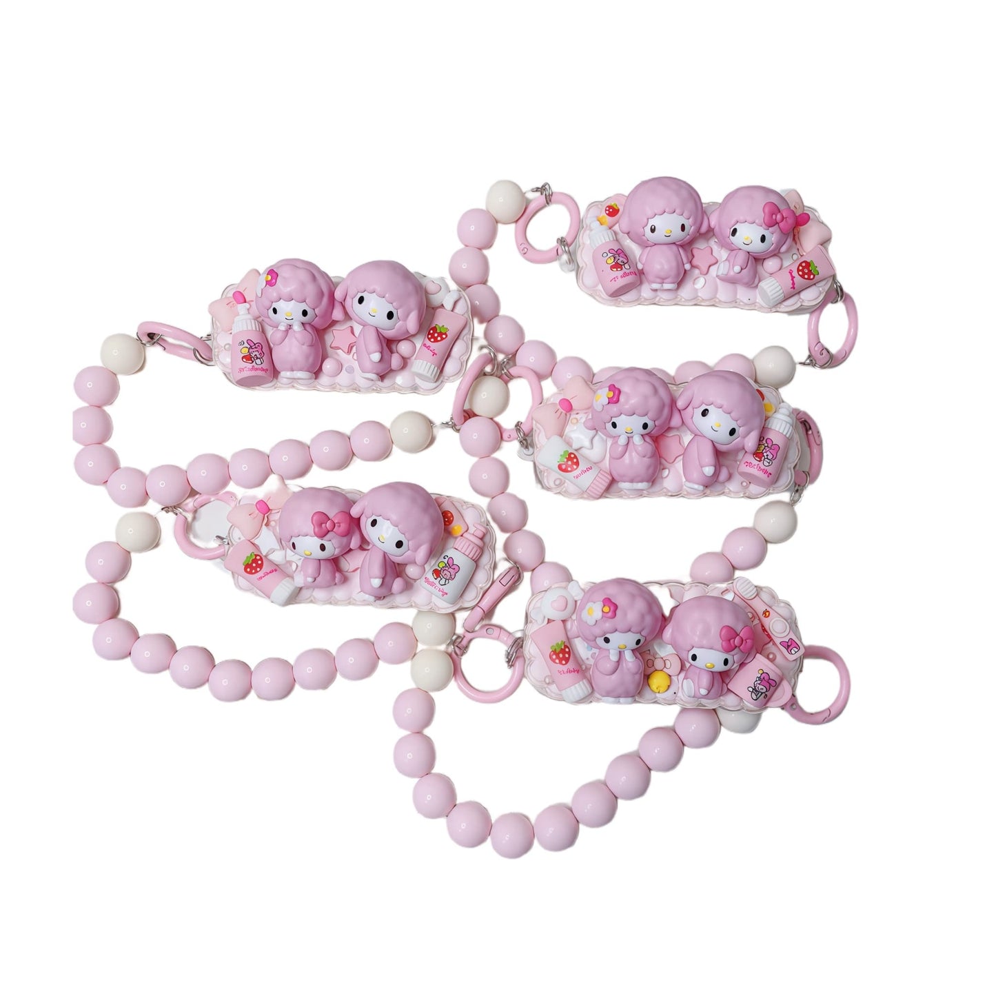 Handmade kawaii Sanrio piano decoden phone back clip with beaded charm strap - Y2K aesthetic phone grip accessory