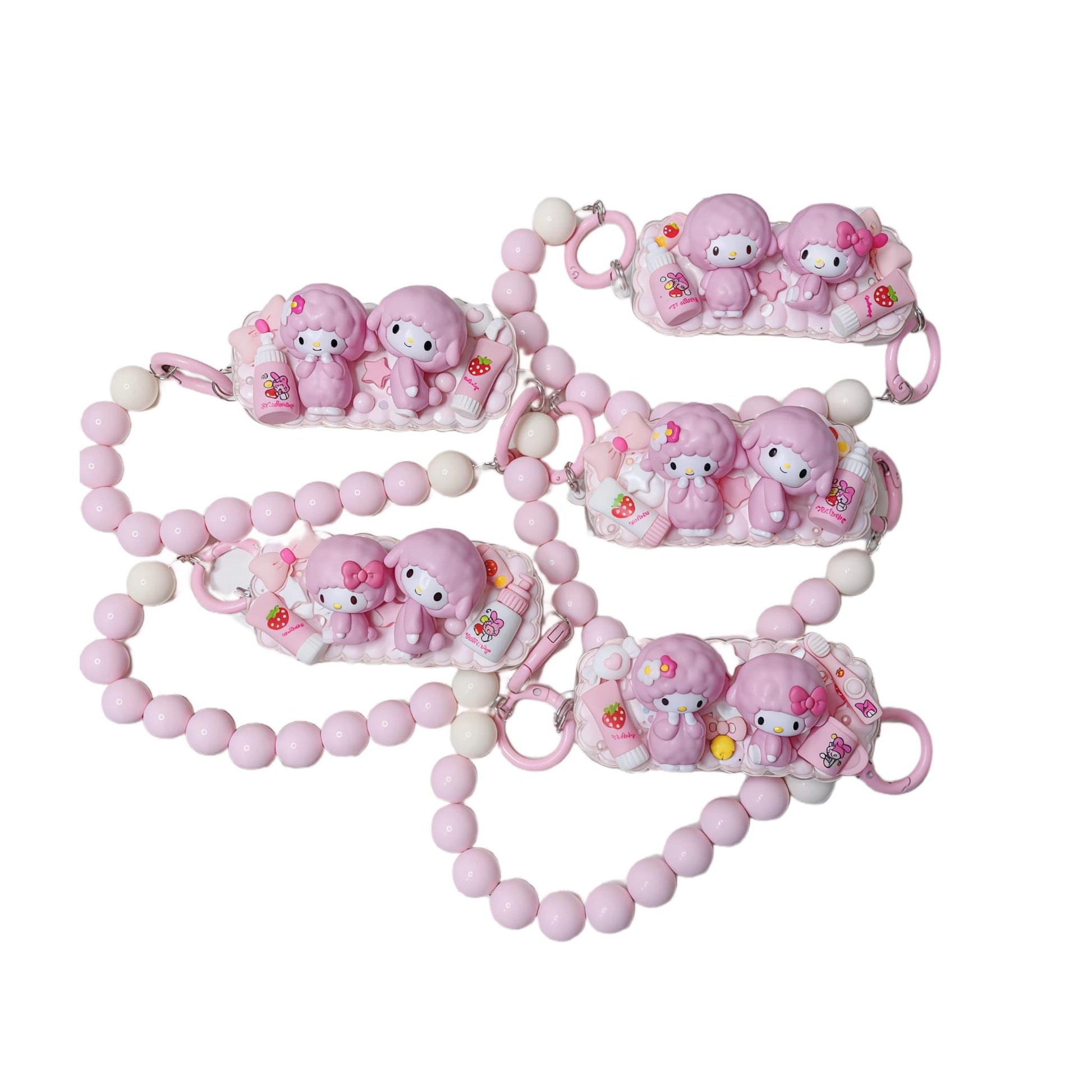 Handmade kawaii Sanrio piano decoden phone back clip with beaded charm strap - Y2K aesthetic phone grip accessory