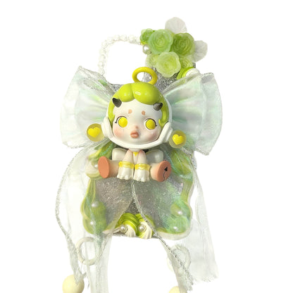 Green baroque Skullpanda decoden phone case with handcrafted cream glue design and premium finish