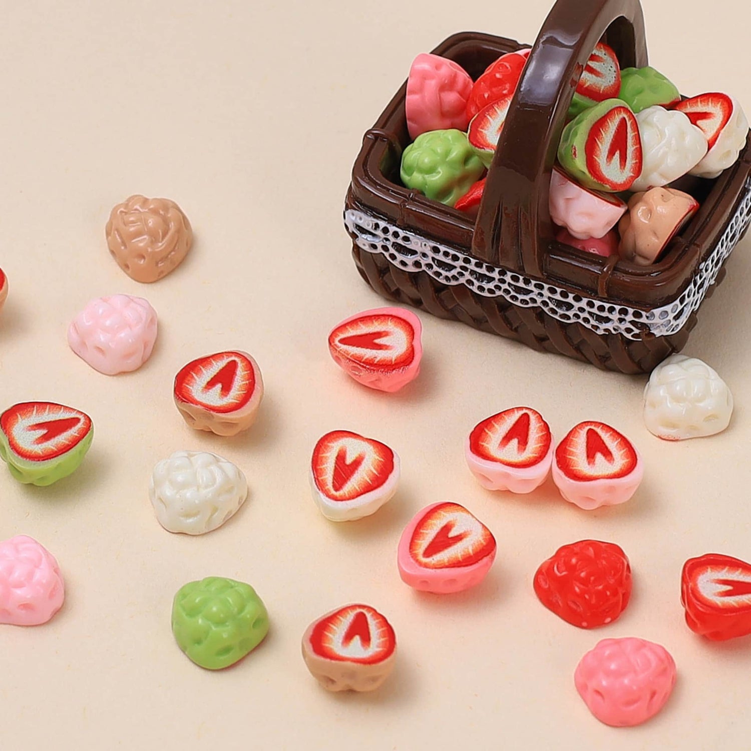 Miniature strawberry resin charms for phone case decoration and DIY projects