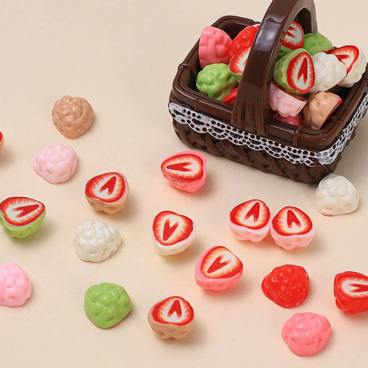 Miniature strawberry resin charms for phone case decoration and DIY projects