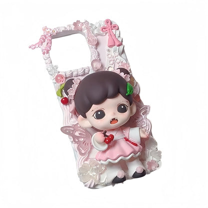 Close-up of Y2K Zoraa decoden phone case showing detailed baroque cream glue craftsmanship