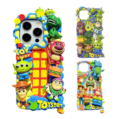 Handmade kawaii Toy Story decoden phone case with cream glue texture, Baroque Y2K aesthetic, shockproof protection
