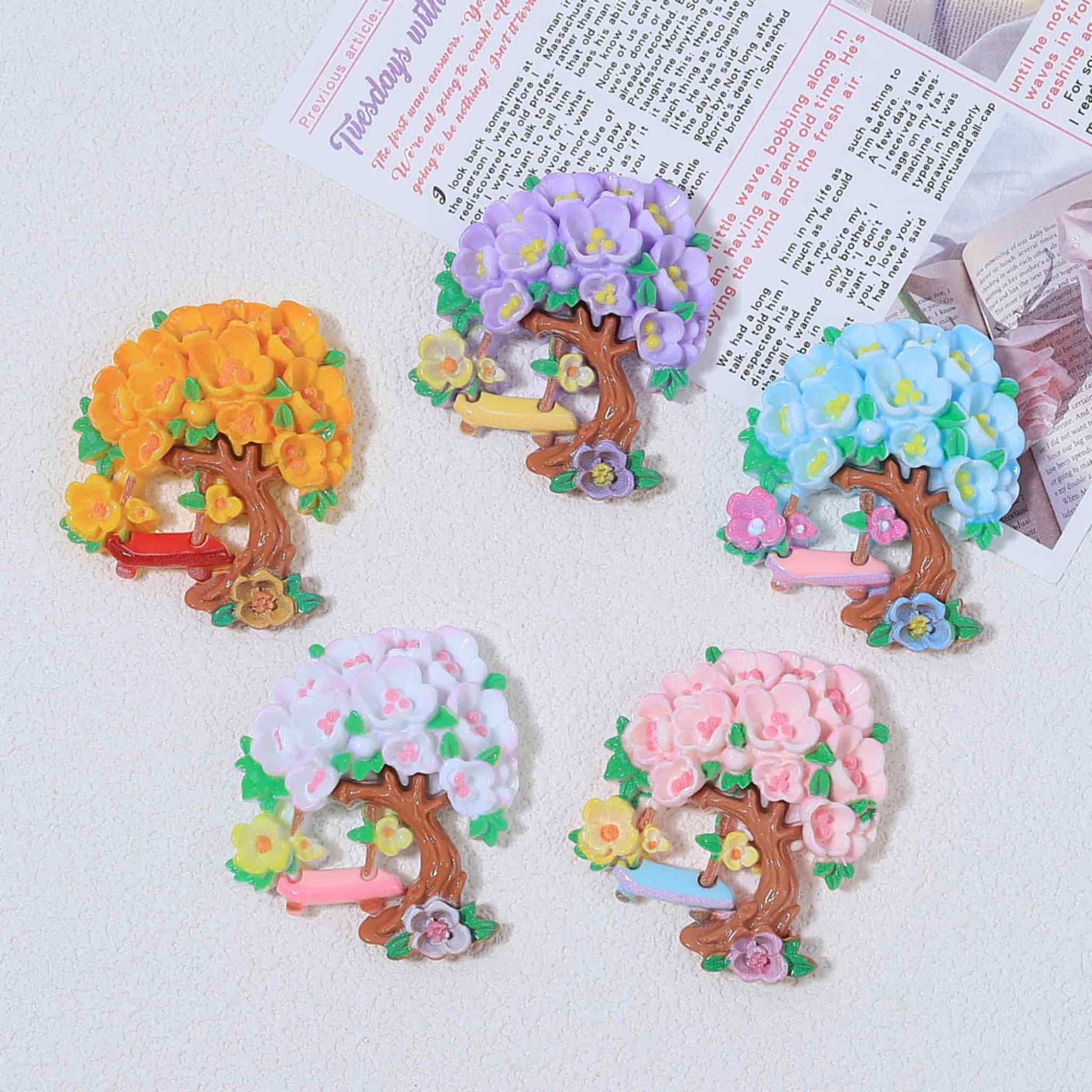 Tree-shaped resin charms for decoden craft projects