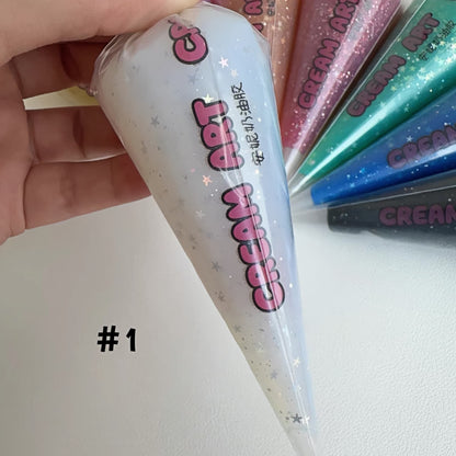White star glitter cream adhesive with piping tip for phone case decoration