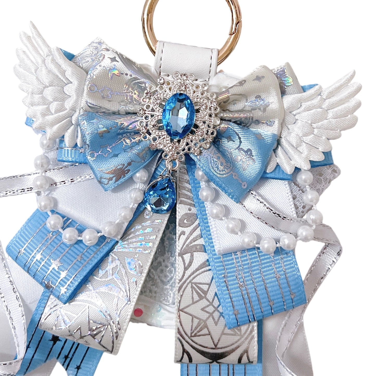 Baroque angel decoden phone case - handmade Y2K blue design with cream glue embellishments
