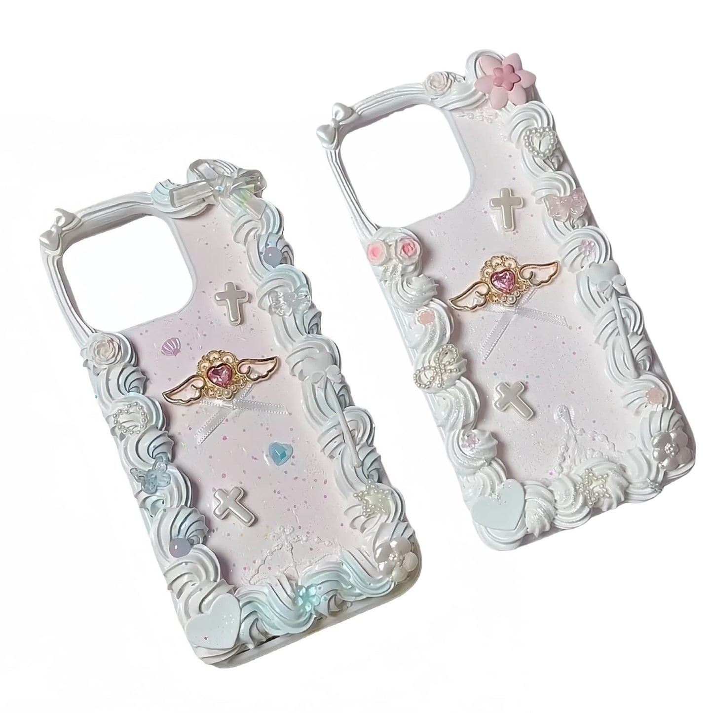 Y2K handmade baroque decoden phone case with cream glue design featuring coquette style decorations