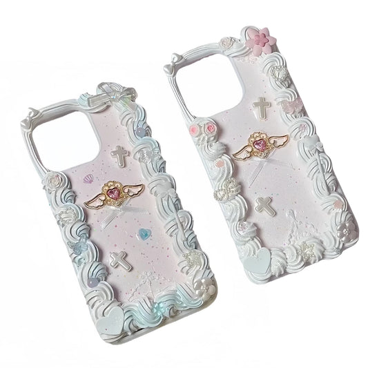 Y2K handmade baroque decoden phone case with cream glue design featuring coquette style decorations