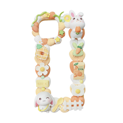 Custom handmade decoden phone case featuring rabbit-themed cream glue embellishments and cute accessories