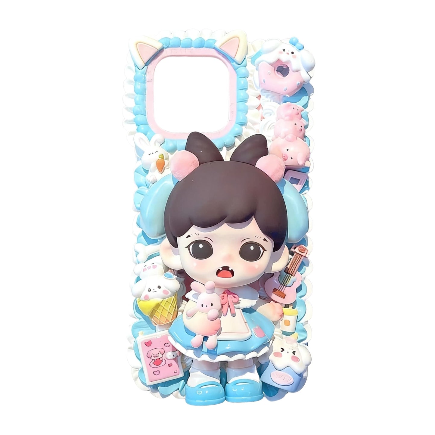 Handmade decoden phone case with cream glue design, Y2K aesthetic with colorful whimsical charms and decorative elements